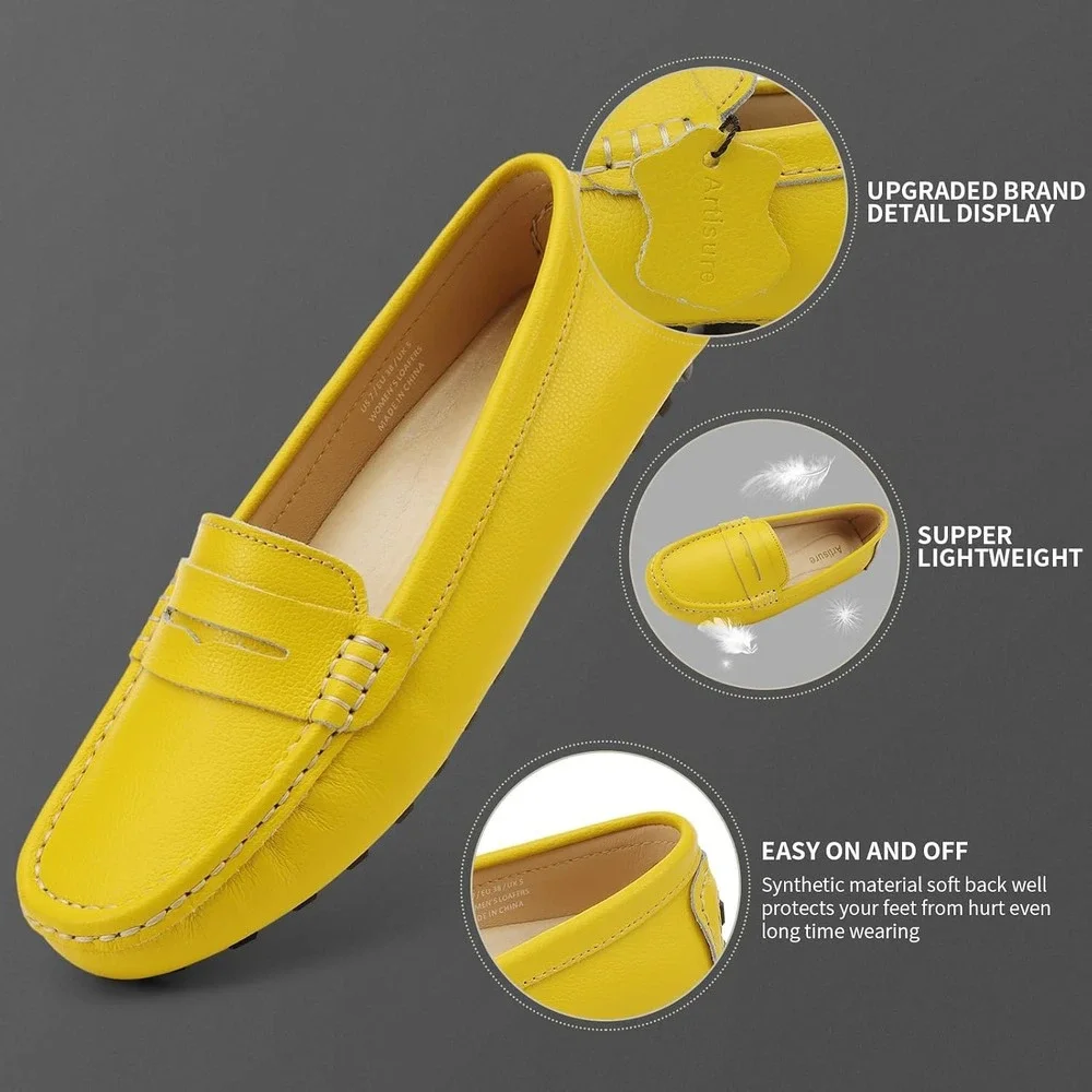 Artisure Leather Driving Penny Loafers Yellow Sz 8 Moccasins Casual Slip-On New